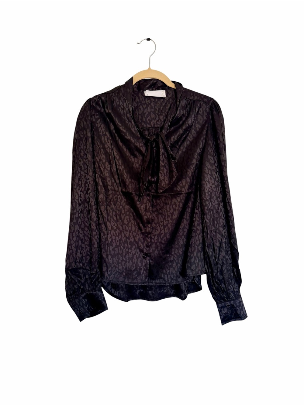 Tie-Neck Leopard Jacquard Blouse